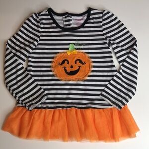 NANNETTE KIDS Black White Stripe Halloween Appliqué Pumpkin Top Orange Tulle 5